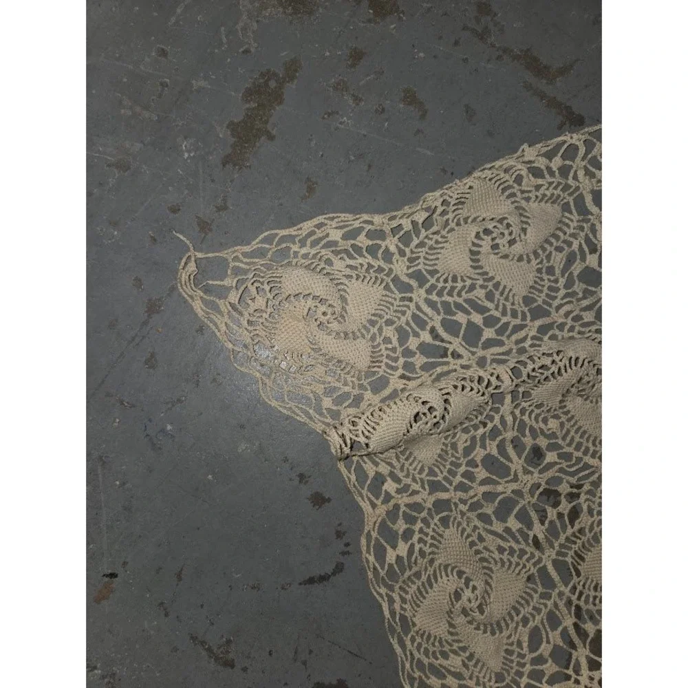 Vintage Hand Crochet Bedspread Tablecloth Throw Cotton Lace BOHO